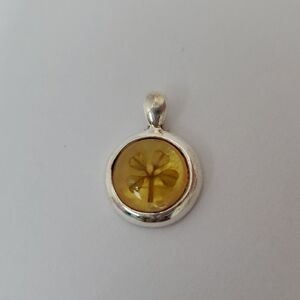 Silver Pendant of Four Leaf Clover in Resin